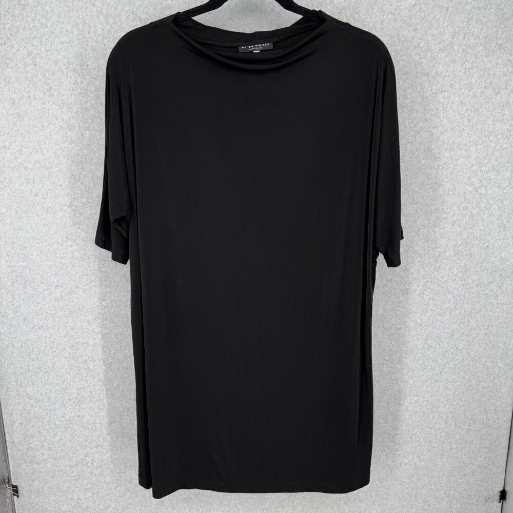 Bryn Walker Oversized Tunic Dress Size M Black Stretch Lagenlook Neutral Stretch